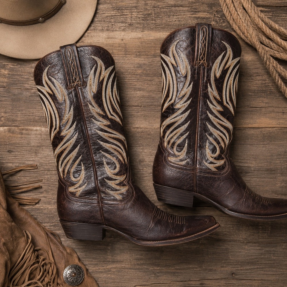 Nocona Mens Brown Leather Western Cowboy Boots Size 9.5 Stitched Pointed Toe